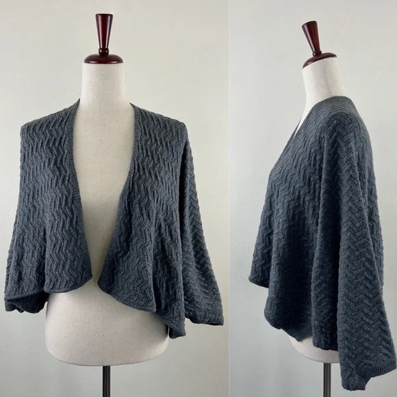 Rabbit Hair Blend Cocoon Chevron Knit Boho Open Front Cardigan Sweater - Picture 2 of 12